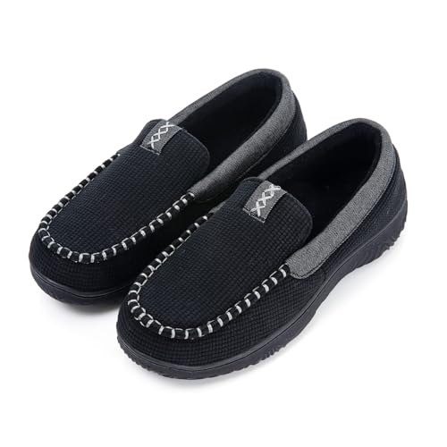 BOVTY Men's Moccasin House Slippers - Memory Foam Indoor Outdoor Shoes Breathable Slip-on Loafers