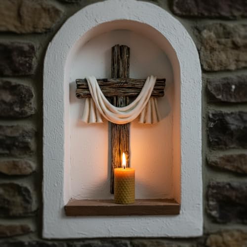 Cruz de pared Comfy Hour blanca y marrón para regalo de bodas 2
