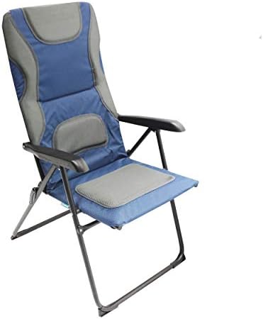 Homecall 30042 Folding garden camping chair steel Rip-Stop polyester/mesh padded backrest adjustable extra high blue/grey, 114.0 cm*70.0 cm*60.0 cm