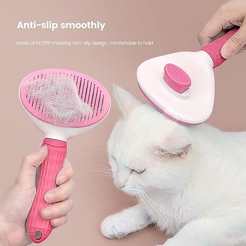 Image of Self Cleaning Slicker Brush, Pet Grooming Shedding Brush for Dogs and Cats - Easy to Remove Loose Undercoat, Pet Massaging Tool Suitable for Pets with Long or Short Hair (Pink) (Pink)