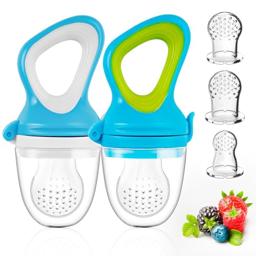 Image of Baby Fruit Feeder by HAOBAOBEI, Frozen Teething Toys for Babies, Baby Food Pacifier Feeder with 3 Sizes Silicone Pouches, Baby Eating Essentials,BPA Free Baby Feeding Supplies -2 Pack