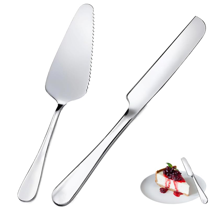 2Pcs Cake Knife Set, Elegant Cake Knife and Server Set for Weddings & Parties, Stainless Steel Cake Server and Smooth Cake Slice for Clean, Easy Serving