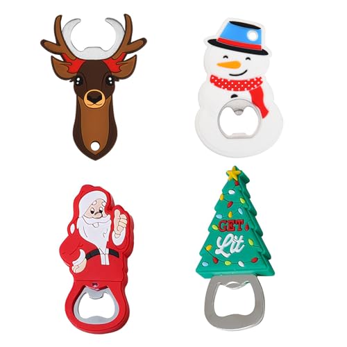 4 apribottiglie natalizi in acciaio inox, apribottiglie, in silicone, palmare, per la rimozione di lattine di birra, apriscatole in metallo a tema natalizio, bomboniere per feste di Natale per casa e