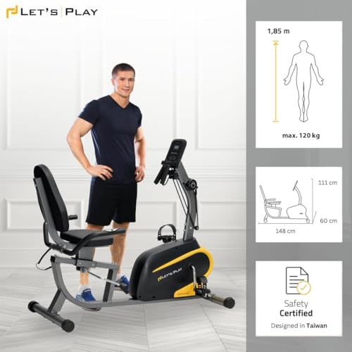 Image of LET'S PLAY Recumbent Exercise Bike for Home Workout | 6kg Flywheel, 8-Level Magnetic Resistance, Adjustable Back Support, Max 120kg User Weight