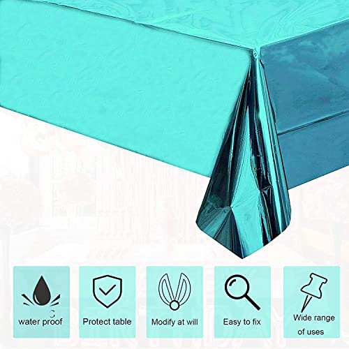 Image of Crackles Turquoise Rectangular Shiny Metallic Tinsel Foil Solid Color Reusable Table Cover 1.37mX1.83m for Indoor Outdoor Party Birthday,Wedding,Thanksgiving,Christmas,Buffet Parties,Camping