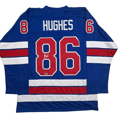 Facsimile Autographed Jack Hughes United States USA Blue 2026 Reprint Laser Auto Hockey Jersey Size Mens XL