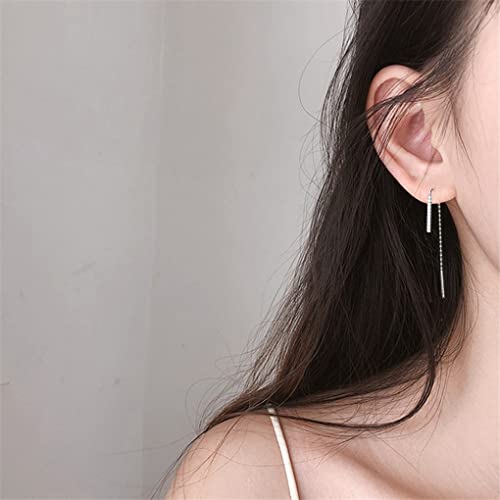 SLUYNZ 925 Sterling Silver Bar Threader Earrings Dangle for Women Teens CZ Chain Dangle Earrings Drop Tassel3