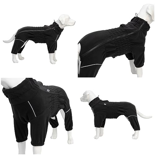 Warm Coat, Windproof Jacket for Small to Large Dogs 4-Legged Fleece Winter Coat with Zippered Closure - Black, XL - Image 3