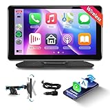 Podofo Wireless Carplay Screen for Car,7inch 1080P HD IPS Touch Screen Portable Car Radio Audio Receivers, Wireless Android Auto Screen 2 Mount/2 Bluetooth/MirrorLink/GPS/Voice Control/AUX/FM Transmit