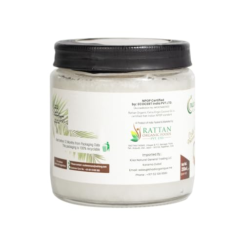 Image of NutriOrg Extra Virgin Coconut Oil 250mL | Cold Pressed, 100% Organic & Pure | Right for Cooking, Massage and oil pulling | Multipurpose use for skin and hair (Pack of 2)