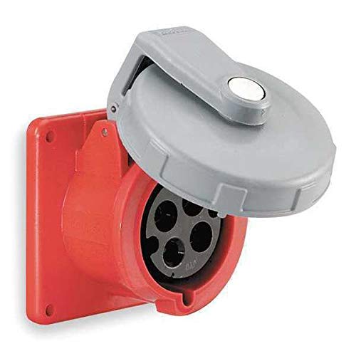 Hubbell IEC Pin and Sleeve Receptacle, 100A, 480V AC, Red Plastic, Type CEE716 Europlug, Model 4100R7W, Outlet