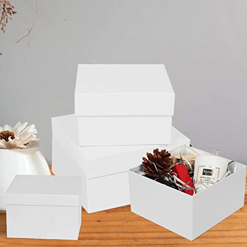 4 Pack Square Nesting Gift Boxes With Lids For Presents White Gift Box Bridesmaid Proposal Stacking Gift Box For Gift Wrapping Wedding Birthday Party Valentine's Day Christmas (4Pcs, White) #TOP3