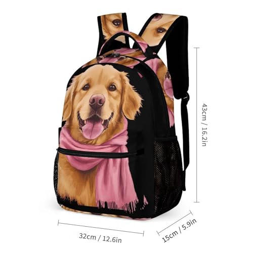 Warm Golden Retriever Dog with A Scarf Backpack Shoulder Bags Lunch Bag Pencil Case Box 3 Set Daypack Cute2