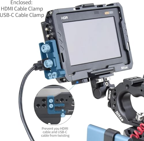 Image of Monitor Cage for Blackmagic Video Assist 5 inch 12G / 3G, Nitze Cage with HDMI and USB-C Cable Clamps