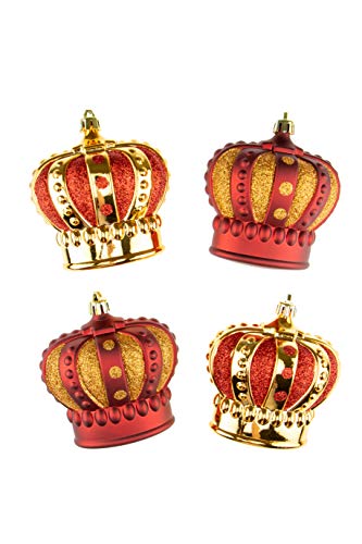Clever Creations 4 Pack Christmas Ornament Set, Shatterproof Holiday DÃ©cor for Christmas Trees, Red and Gold Crowns