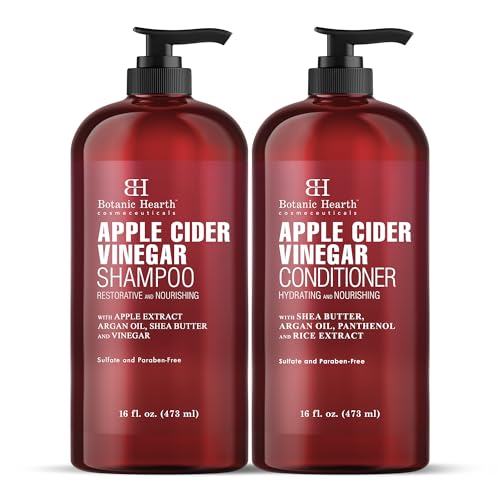 Botanic Hearth Apple Cider Vinegar Shampoo and Conditioner Set | Helps Dry Itchy Scalp, Dandruff, Frizz and Hair Loss | Color Safe, Sulfate Free Shampoo | All Hair Types, Men and Women, 16 fl oz each
