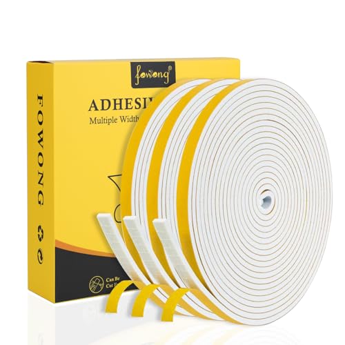 fowong Draft Excluder for Windows, 6mm(W) x 3mm(T) High Density Foam Tape Seal Strip, Draft Excluder Tape for Windows Doors Draught Excluder Sealing Strip, 3 Rolls Total 15M Long, White