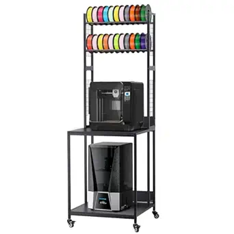 VEVOR 3D Printer Filament Storage Rack, 4-Tier 3D Printer Stand with Filament Storage, Spools Holder Racks Cart with Wheels, Filaments Organzied for 3D Printing Station, Office, Workshop (Shelf Only)