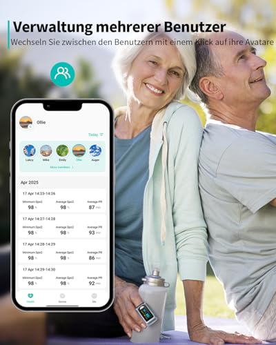 HealthTree Blutsauerstoffsättigungsmonitor und Herzfrequenzmesser für Apple und Android, mit...