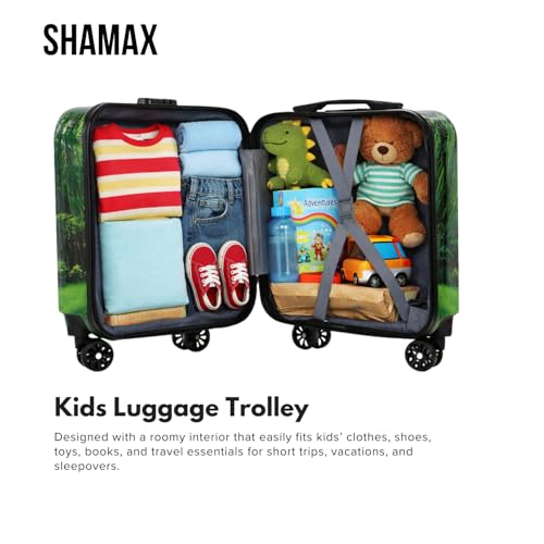 Image of Shamax Kids Luggage Hard Shell Trolley Bag with Spinner Wheels | Lightweight Suitcase for Girls Travel & School Trips Cabin Luggage, 360 Wheels & Adjustable Handle (Green) (Kid /Luggage /Panda)
