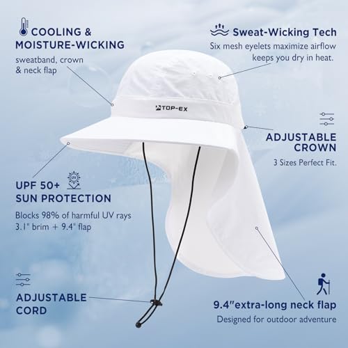 Image of TOP-EX Cooling Sun Hat with Neck Flap - UPF 50+ Wide Brim Breathable Hat for Hiking, Fishing & Big Heads