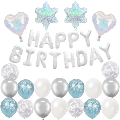 Décoration d'anniversaire blanche neige Happy Birthday Guirlande ballons flocon de neige Décoration d'hiver pour fille Happy Birthday Décoration pour femme
