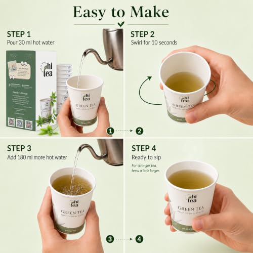 Image of HI TEA Green Tea | Just Add Hot Water | Instant Green Tea Cups | 8 Cups /Box | Daily Detox & Antioxidants