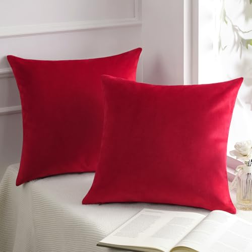 Phantoscope Pack of 2 Velvet Decorative Throw Decorative Pillow Cover Soft Solid Square Xmas Cushion Case for Couch Wine Red 20 x 20 inches 50 x 50 cm