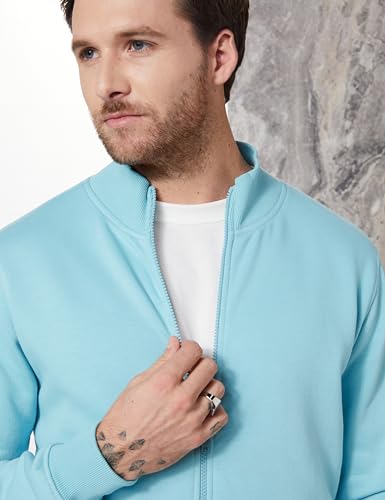 Image of Amazon Brand - Symbol Men Cotton Blend High Neck Zipper Sweatshirt (Available in Plus Sizes)
