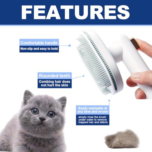 Image of Cat Brush Dog brushes with Release Button for shedding，cat brushes for indoor cats，Skin Friendly Grooming Tool for Dogs,Deshedding and Hair Removal for Long and Short Haired Pets, White