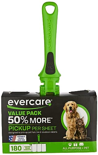 Image of Evercare All Purpose Pet Hair Lint Roller with 2 Refills,180 Sheets -Reusable Sticky Roller for Pet Hair,Cat & Dog Hair Remover,Lint Remover,Pet Hair Remover for Furniture,Clothing & Cars (Pack of 6)