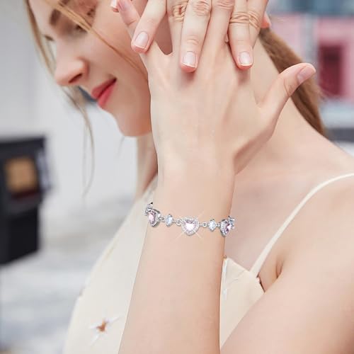 Bracelets Jewelry Gifts for Women - Gold Silver Trendy Fashion Adjustable Pink Crystal Link Bangle Bracelet Birthday Gifts for Women2