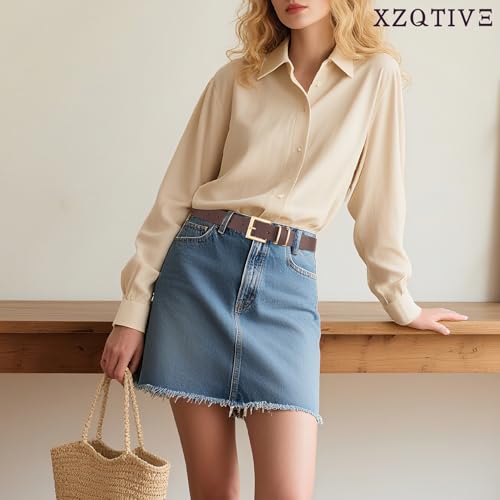 XZQTIVE Women Leather Belt with Square Gold Buckle Fashion Ladies Waist Belt for Jeans Pants Dresses3