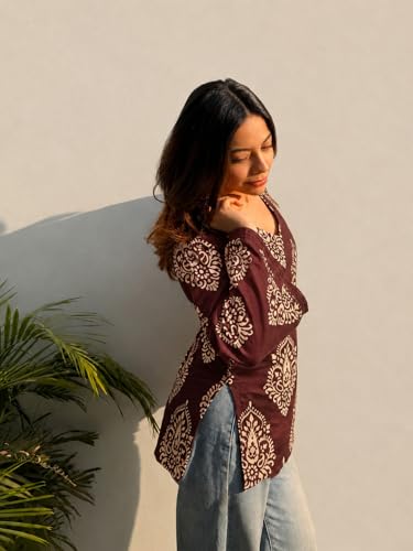 Image of ANNI Designer Cotton Short Kurti for Women | Stylish Kurti | Short Kurti Top | Casual Kurta for Women | Comfortable Cotton Kurtis for Womens