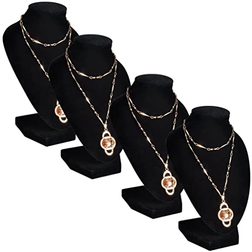 Présentoir à bijoux pour collier en flanelle avec socle MDF, lot de 4