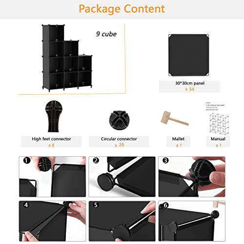 Awtatos Cube Storage Organizer Modular Storage Cubes Bookshelf Stackable Closet Storage Shelves Diy Plastic 9 Cube Organizer Shelving, Ideal Storage Solution For Bedroom, Home Office, Black #TOP7