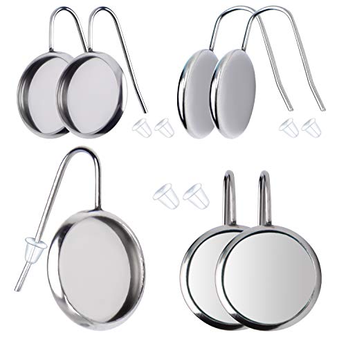 20 Piezas Cabujón Base de Aretes Acero Bandejas de Bisel Pendientes y 20 Piezas Seguridad de Espalda para Hacer Joyas Manualidades,12mm Diámetro Interior