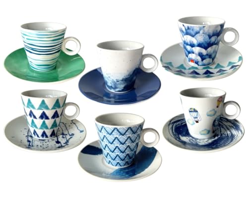 MA MAISON Tazzine in Vetro Fantasia per Caffè Set 6 Bicchierini con Manico e Piattino - Mantiene il Calore, Senza Condensa, per Latte - Particolari Ottima Capacità Ml idea Regalo