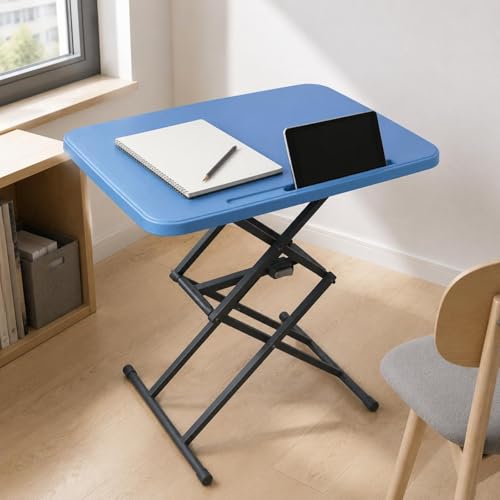 Bureau à ciseaux compact bleu pliable meuble de rangement gain de place
