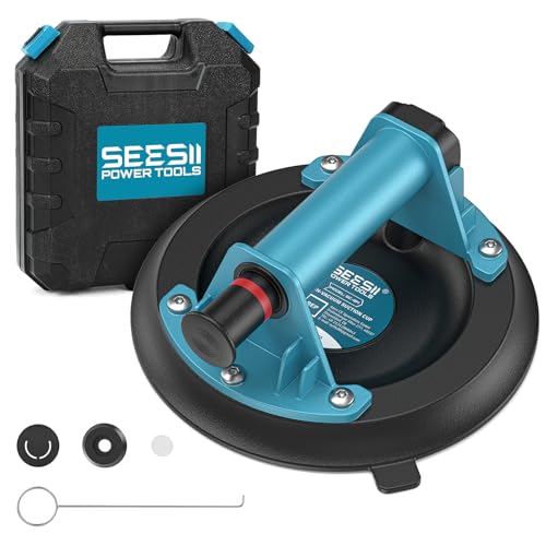 SEESII Suction Cups for Glass Lifting: 8" Tile Suction Cup Lifter with Handle and Pump, 200KG Load Capacity Heavy Duty Vacuum Lifter for Lifting Large Tile, Granite, Metal, Windows (2-Pack)