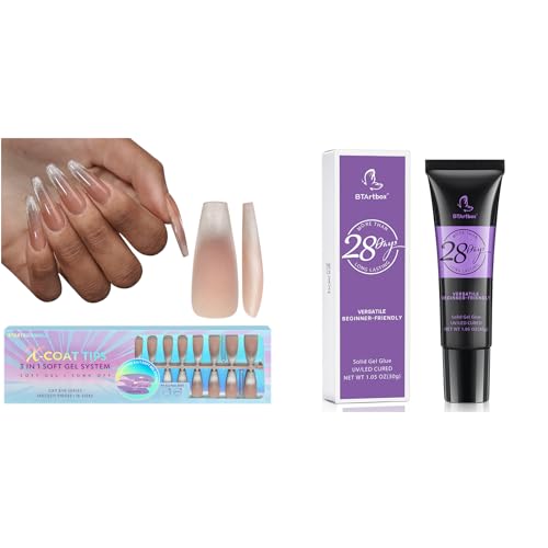 BTArtboxnails XCOATTIPS Long Coffin French Tip Cat Eye Press On