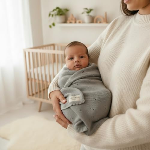 Image of Luxury Organic Cotton Baby Quilt Blanket (Pointelle - Dove Grey)