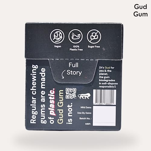 Image of Gud Gum- Natural, Plastic Free Chewing Gum- Pack of 2- No added artificial colours, flavours & sweeteners (Charcoal Mint)