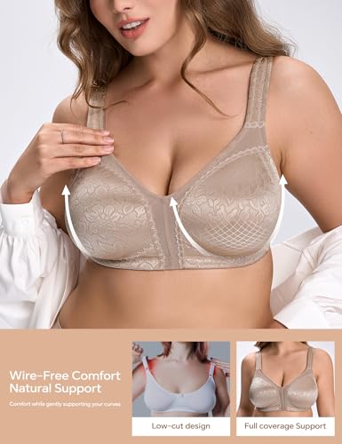 Image of Wingslove Women's Minimizer Bra Wireless Full Coverage Non-Padded Plus Size No Underwire Everyday Comfort