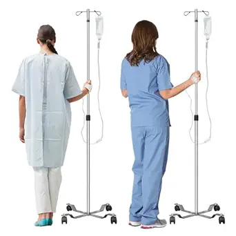 IV Pole with Wheels Medical Portable IV Stand Pole with 2 Hook & 4 Caster, IV Bag Stand with Removable IV Bag Holder, 47