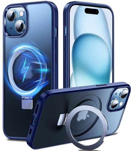 Coque iPhone 15 béquille pied pour regarder vos vidéos avec anneau bleu Chicfun