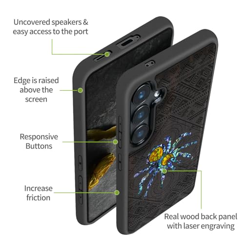 Coque Galaxy S24 Plus étui bois gravure araignée un cadeau luxe et original