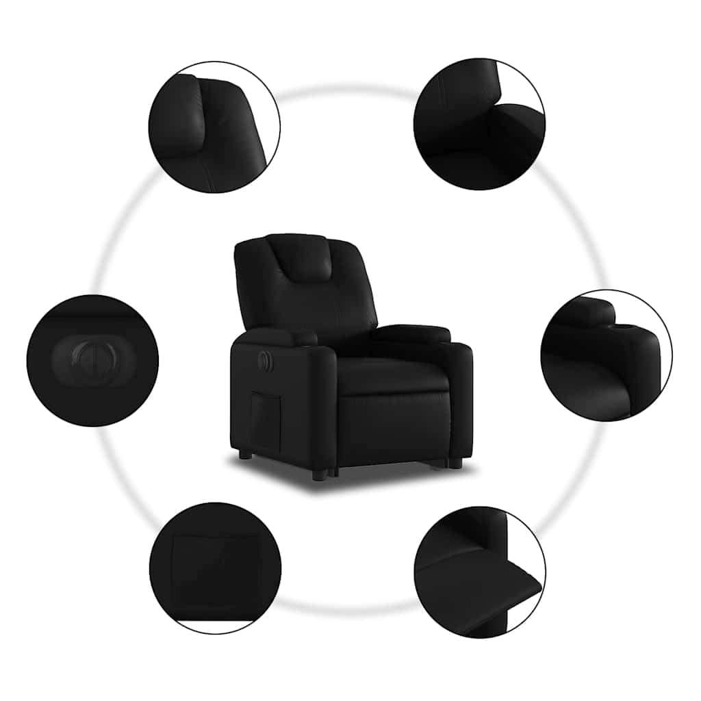 Relaxsessel mit Aufstehhilfe Schwarz Elektrisch 74 x 88 x 97 cm Kunstleder leise Motor 135° Liegefunktion Getränkehalter für Wohnzimmer Schlafzimmer Seniorengerecht
