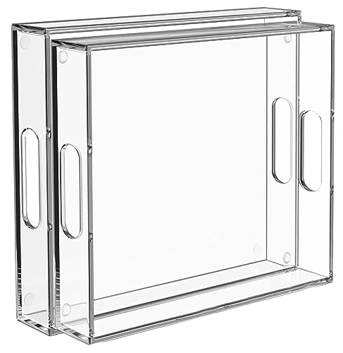Collwait 2 Pack Serving Tray with Handles Clear Acrylic Tray for Serving Food Large Outdoor Food Trays for Eating Lucite Acrylic Trays for Appetizer Pizza Fruit and Drinks Unbreakable 1612