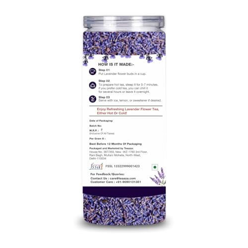 Image of TEAAZA Organic Lavender Tea Pack of 2: Calming Lavender Flower Tea For Relaxation And Wellness Support Promotes Good Sleep,Stress Relief|Improves Immunity|Soothing Tea For Relaxation|Reusable Pet Jar